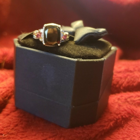 SOLD Genuine Shungite Orissa Rhodolite Garnet Ring Platinum Sterling silver - Picture 3 of 7